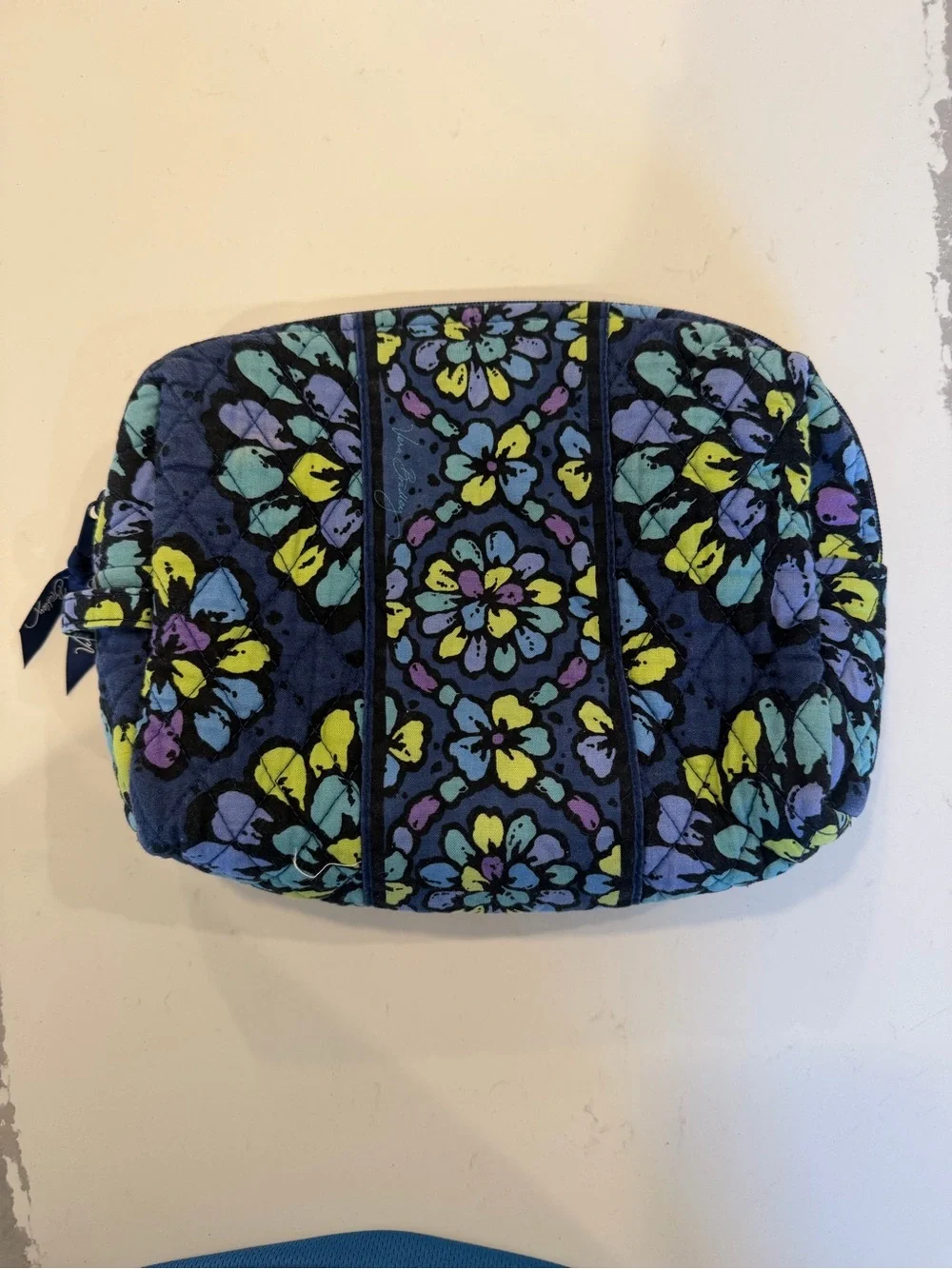 Vera Bradley Quilted Floral Cosmetic Bag - Navy, Teal & Yellow